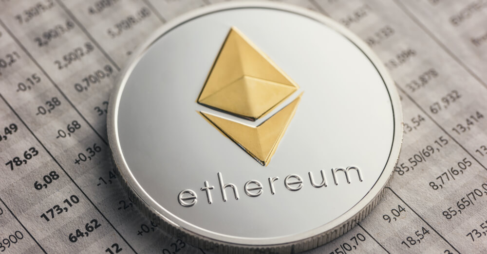 Image of Ethereum coin on financial page