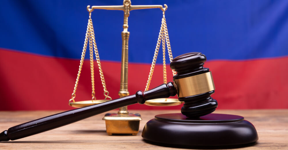 Russian flag with gavel