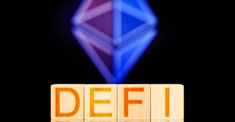 Image showing word DeFi in front of Ethereum logo