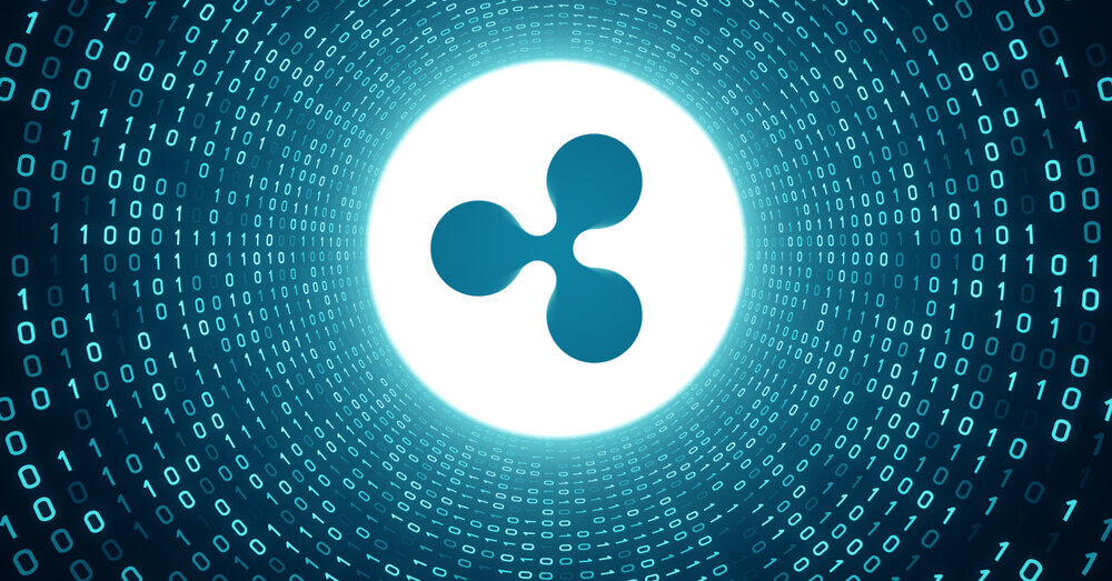 Ripple logo in the middle of a circle of binary code