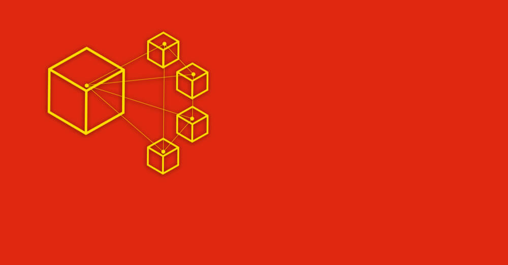 Chinese flag with stars replaced by connected blocks