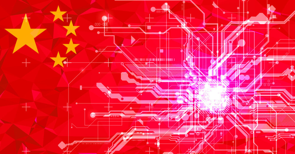 Chinese flag with tech overlay