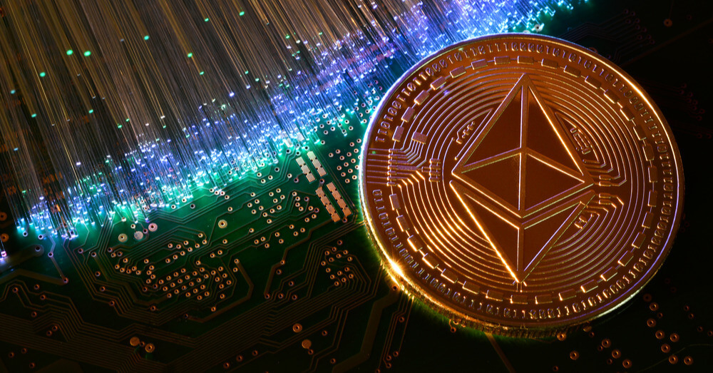 The cryptocurrency symbol and coin for Ethereum