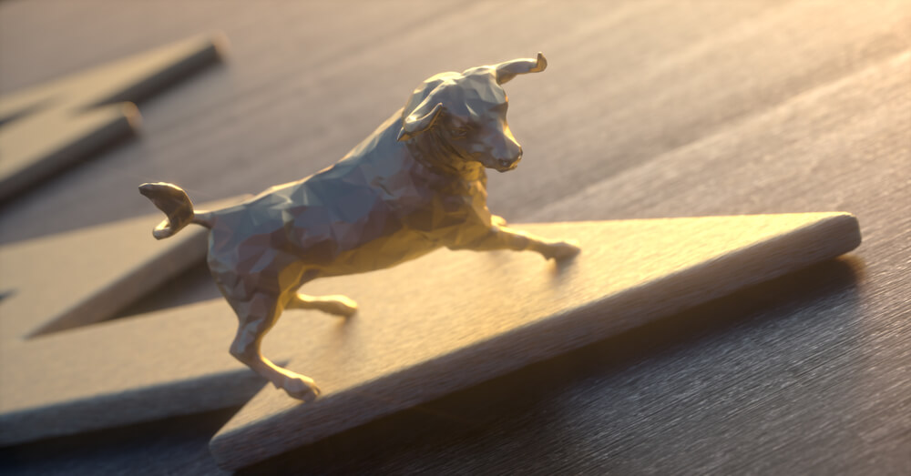 Image of a wooden bull on a lightning bolt