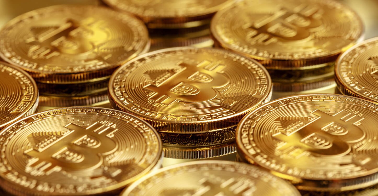 A close-up image of bitcoins