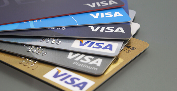 Close-up of Visa credit cards