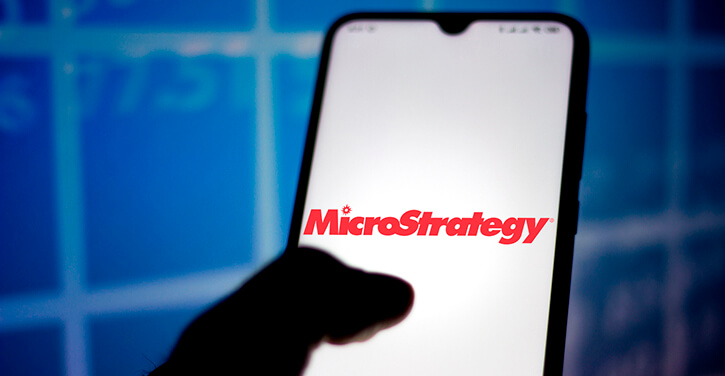 Microstrategy logo on a smartphone