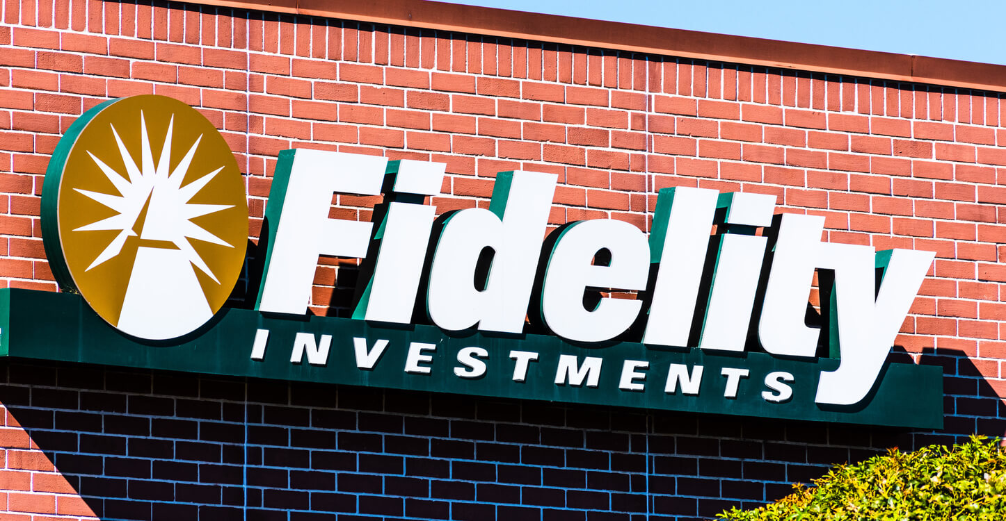 Close up of Fidelity Investments logo at a branch