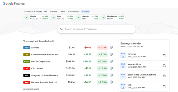 „Google Finance“ dabar teikia informaciją apie kriptovaliutas - senasispastas.lt