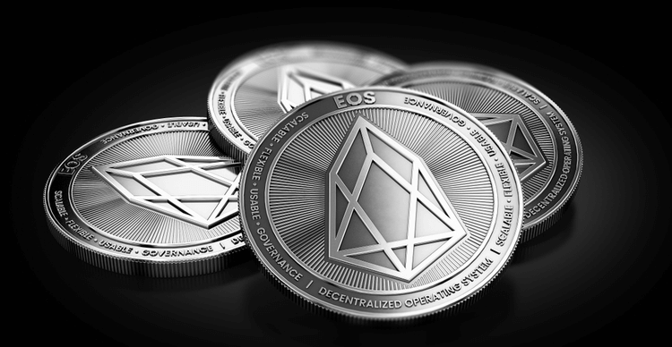 An image showing eos coins on a dark background