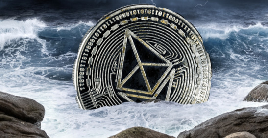 An image of the ether coin in stormy weather