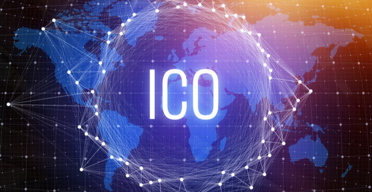 A world map covered in interconnected nodes, with the letters “ICO” in white in the centre