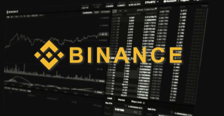 De Binance handelsapp met een prijsgrafiek op de achtergrond