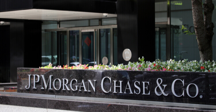 De entree van het JPMorgan Chase kantoor in New York