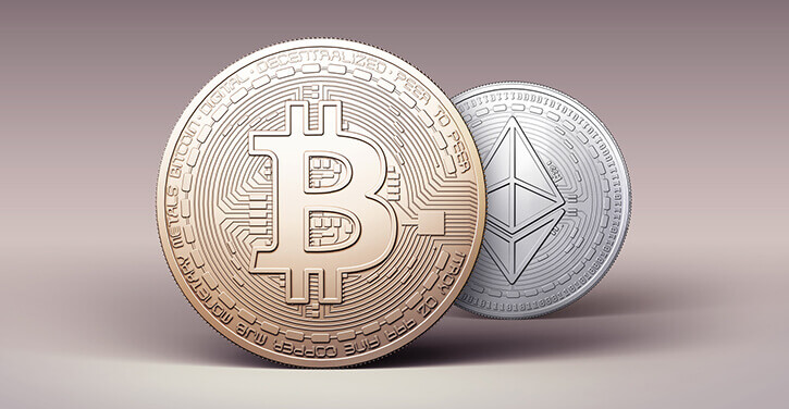 Fysieke Bitcoin en Ethereum munten