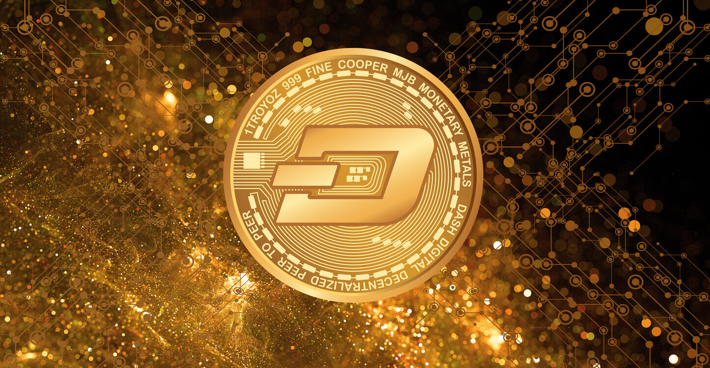 Dash 3D illustratie met een gouden blockchain achtergrond