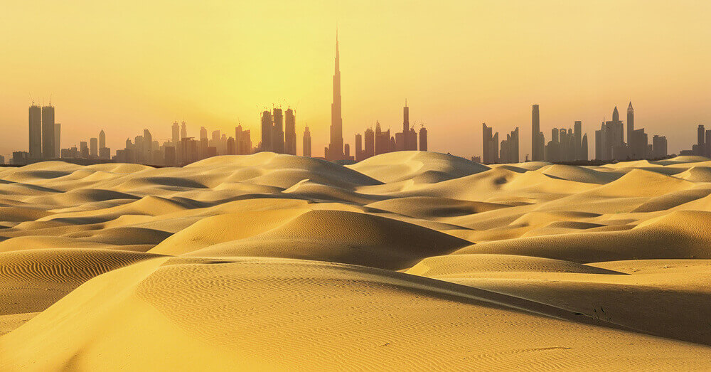 Foto van Dubai tijdens de zonsondergang