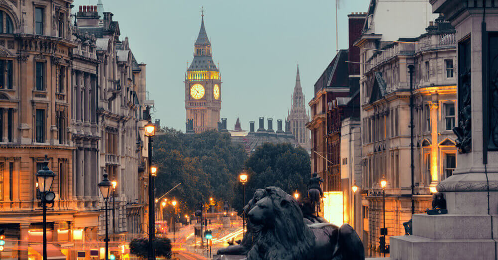 Een foto van een uitzicht op Londen vanaf Trafalgar Square