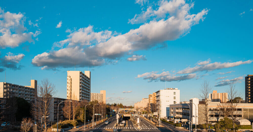 Momentopname van de stad Tsukuba in Japan