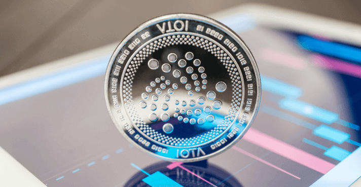 Een IOTA munt op een mobiel handelsplatform