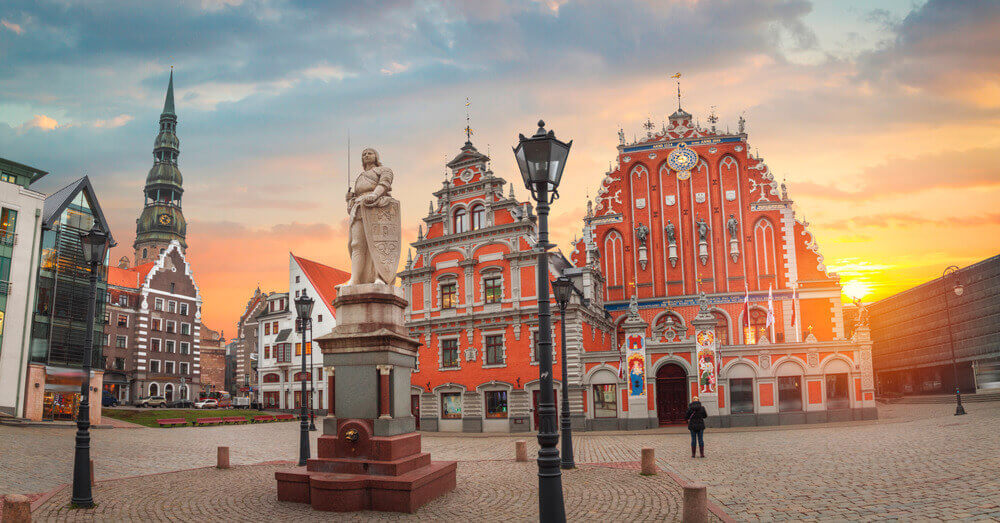 Foto van oude huizen in Riga, Letland