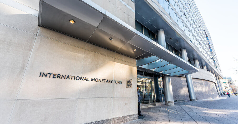 Foto van het IMF kantoor in Washington DC, de Verenigde Staten