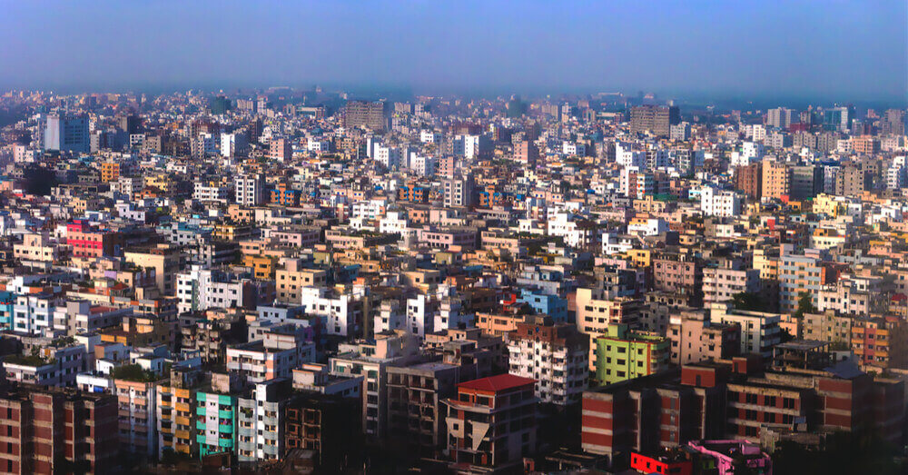 Luchtfoto van de stad Dhaka in Bangladesh