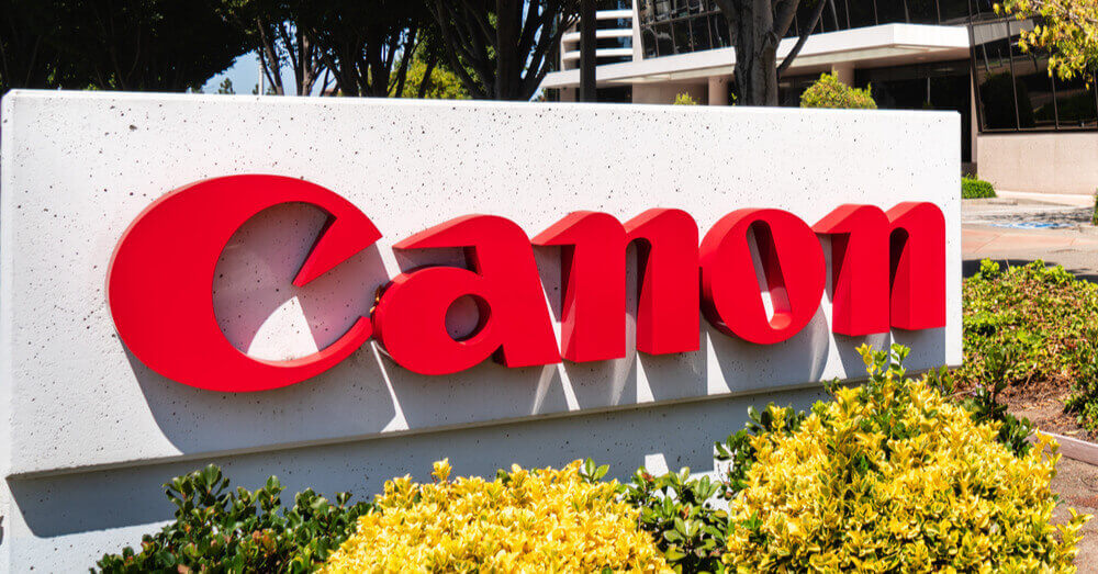 Foto van een Canon logo in Silicon Valley