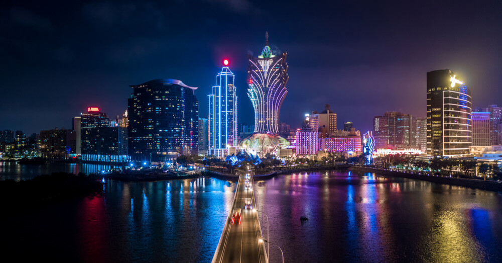 Foto van de nachtelijke skyline van Macau