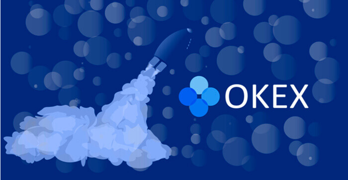 Afbeelding van een raketlancering en het OKEx logo