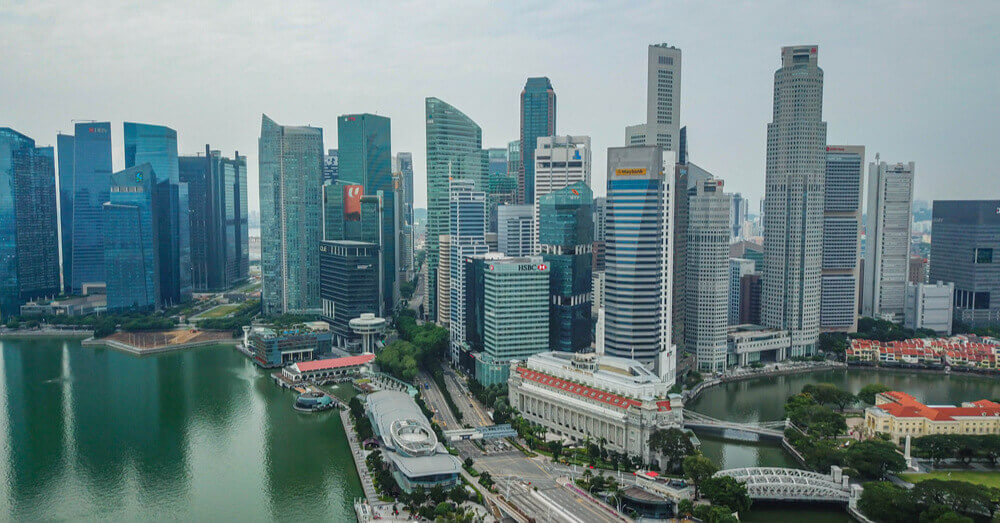 Luchtfoto van het financiële district van Singapore