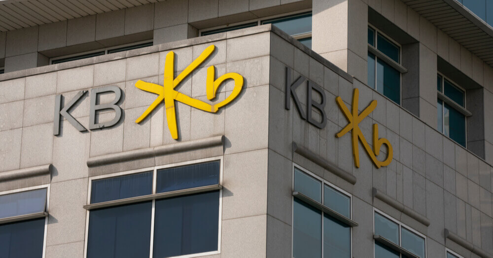 Foto van een logo van de KB Kookmin Bank in Seoul, Zuid-Korea