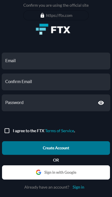 Create an account on FTX