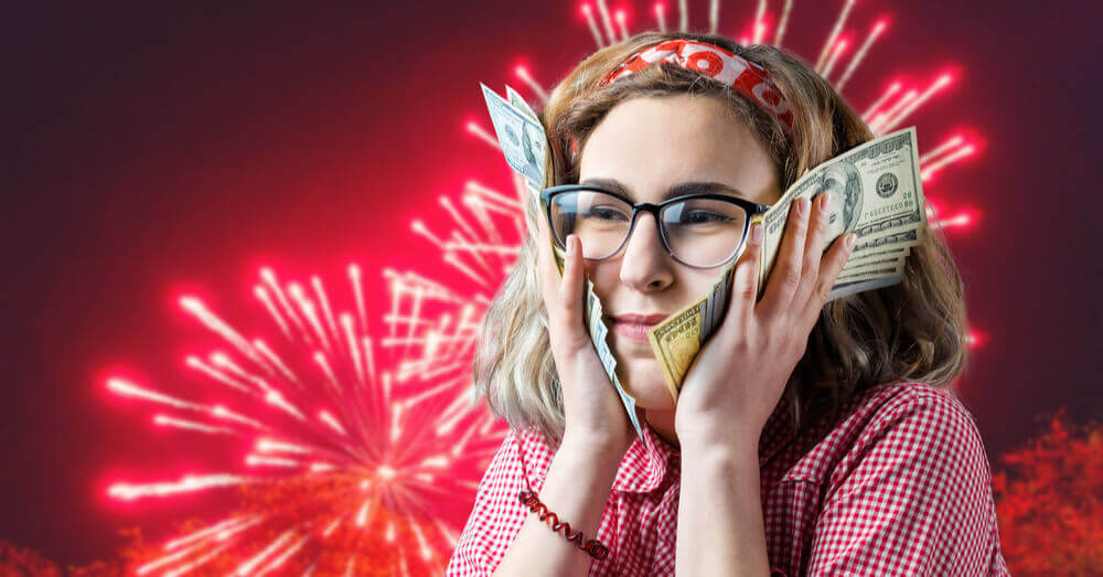 Een tevreden investeerder met vuurwerk