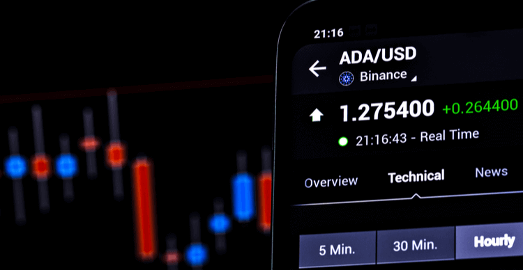 Une photo montrant ADA/USD sur un téléphone