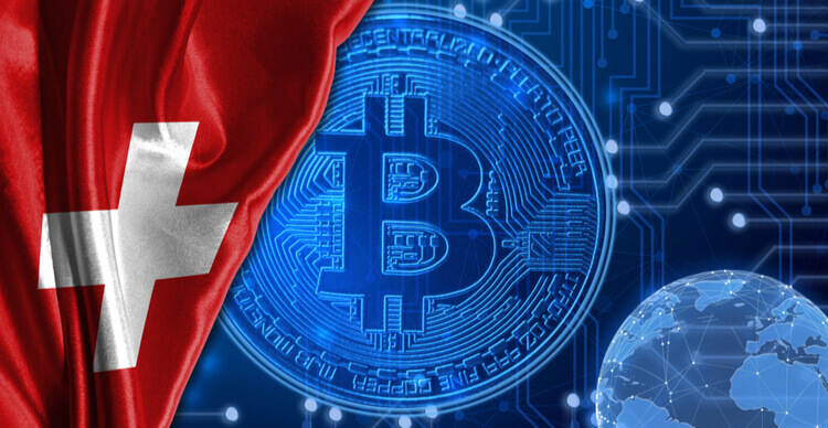 Une image du drapeau suisse et de Bitcoin