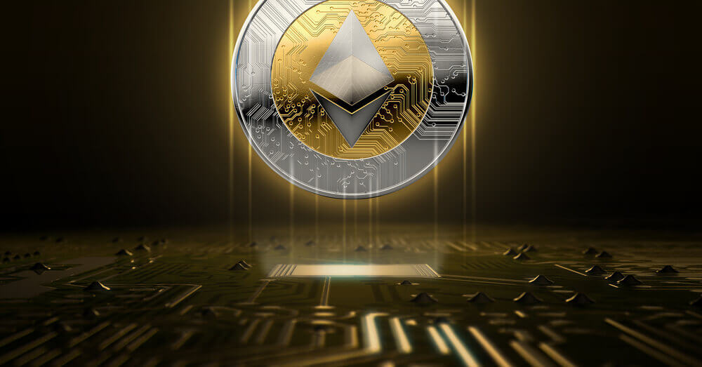 Une image en gros plan du symbole de la crypto-monnaie Ethereum