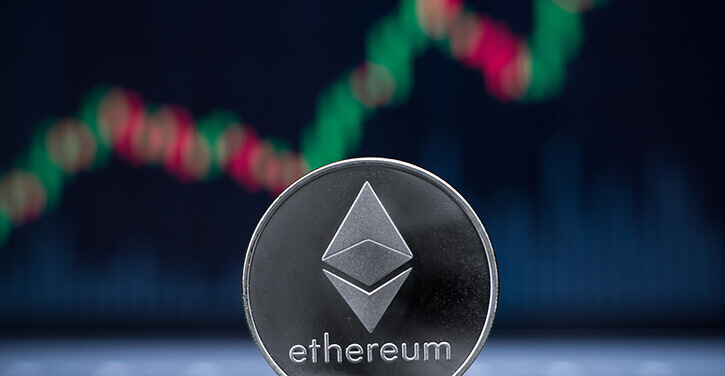 Une image du coin Ethereum avec un graphique de prix à la hausse