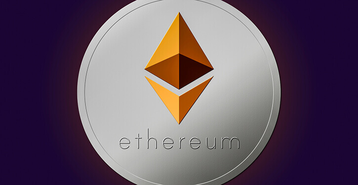 Coin Ethereum sur fond violet