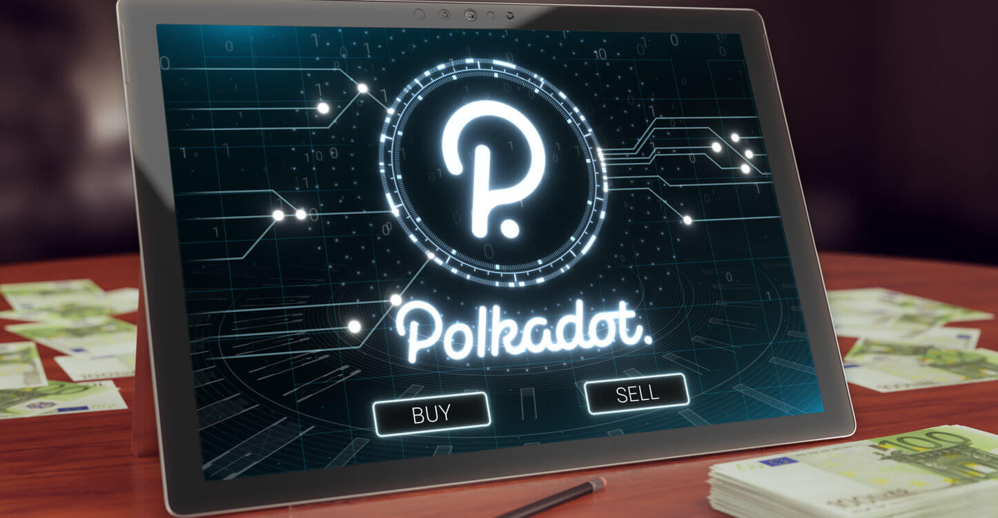 Une image du logo de Polkadot sur une tablette