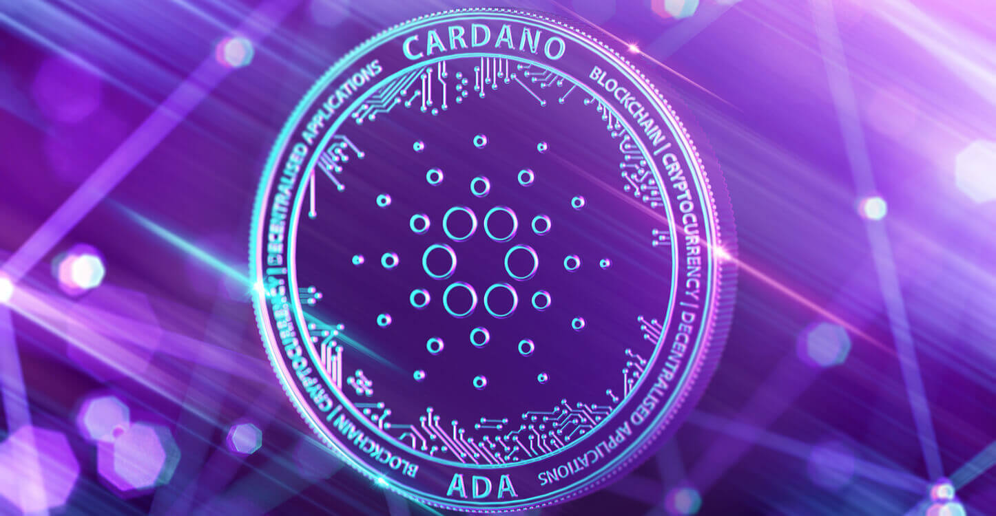 Une image du coin Cardano ADA sur fond violet