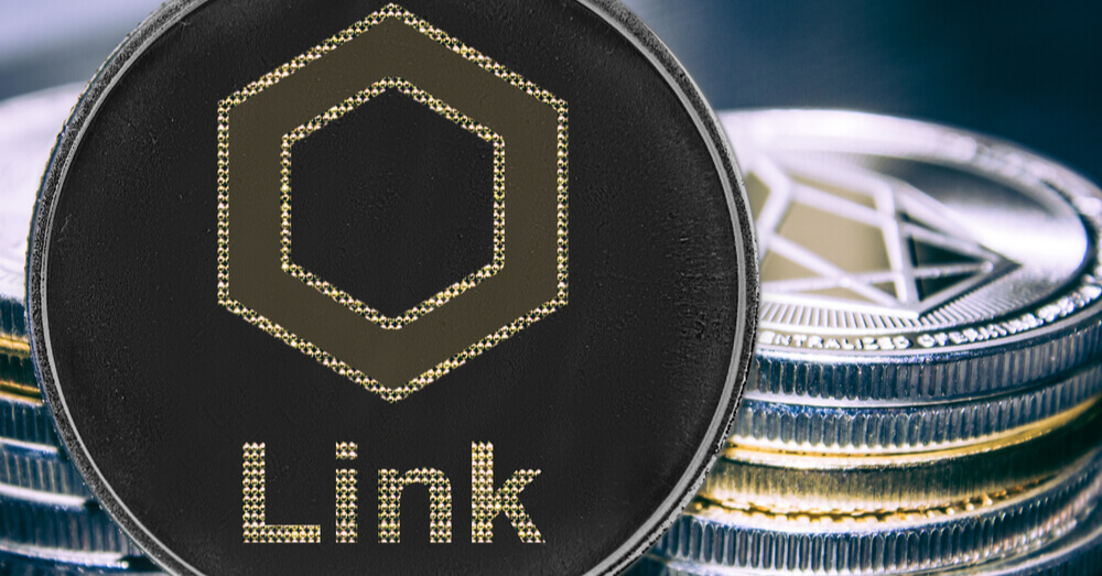 La crypto-monnaie LINK avec une pile de coins