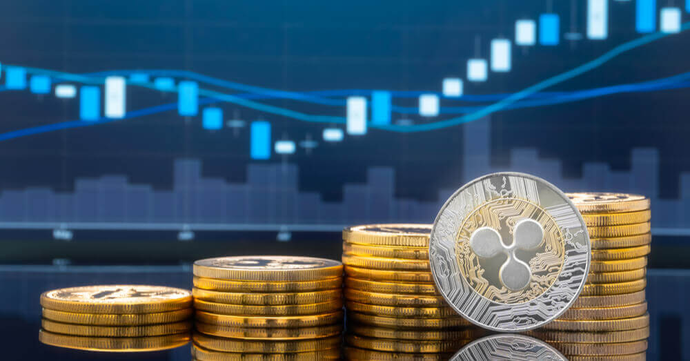 Des coins Ripple avec un graphique de prix en arrière-plan