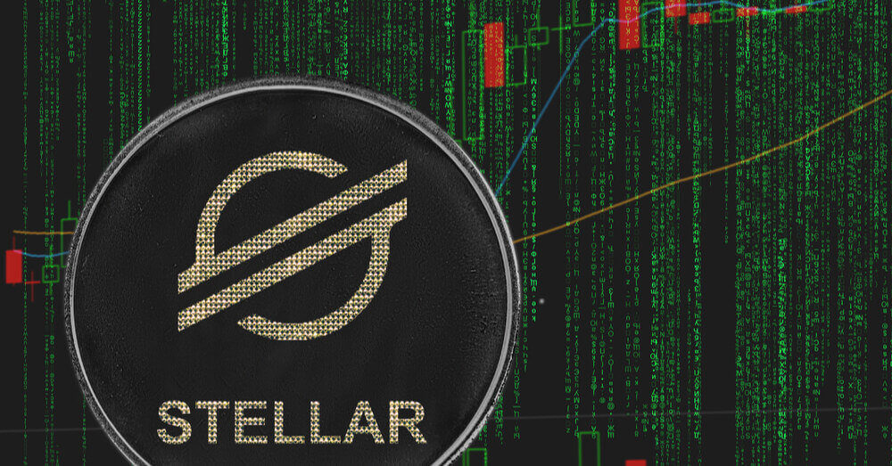 Une image du coin Stellar avec un graphique de trading et un code binaire