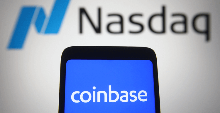 L'application Coinbase et le logo du NASDAQ