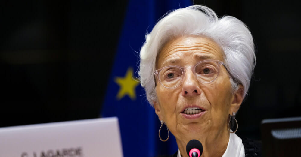 Une image de Christine Lagarde s'exprimant lors d'un événement