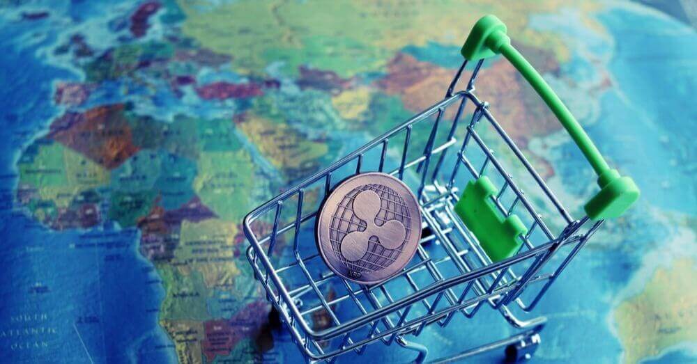 Image du token Ripple dans un panier sur une carte du monde