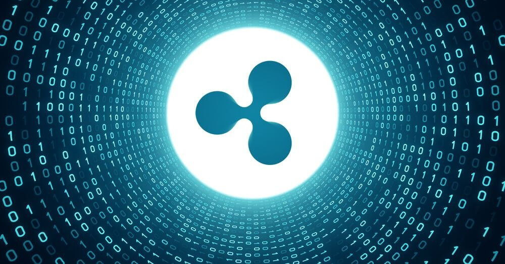 Logo Ripple au milieu d'un cercle de code binaire