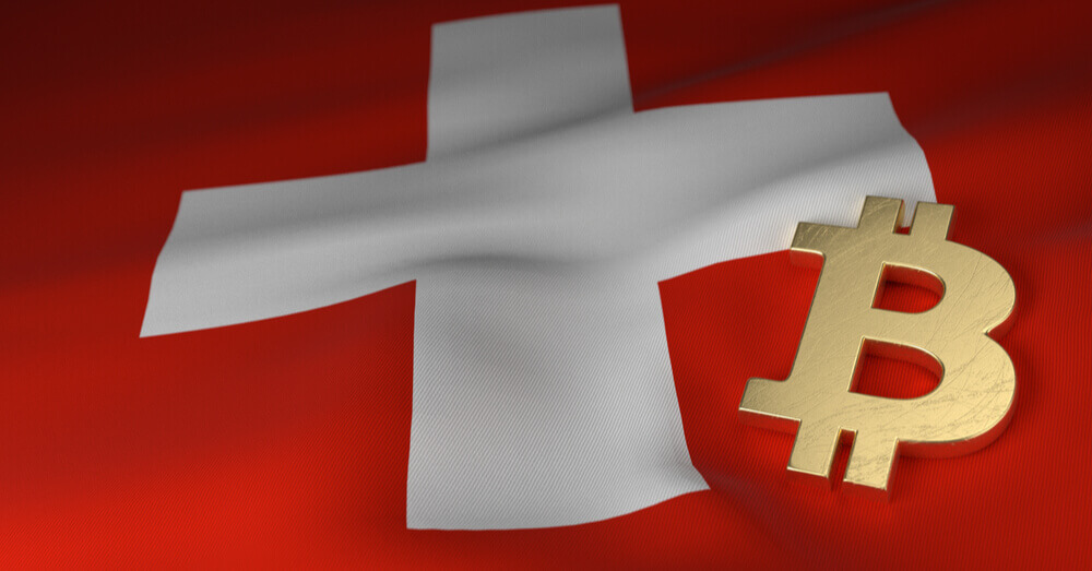 Image du drapeau suisse avec le symbole Bitcoin