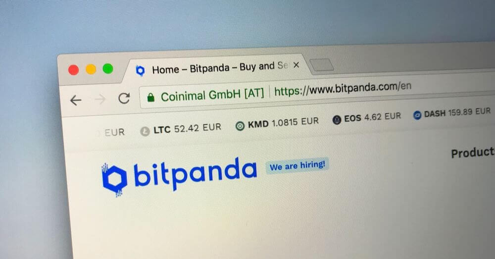 Une image d'un onglet de navigateur montrant la page d'accueil de Bitpanda